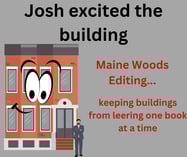 A typical MWE ad: Josh excited the building shows an apt. bldg. with a face and a man in a suit