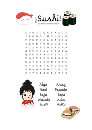 Sushi Sopa de letras para niños para descargar gratis