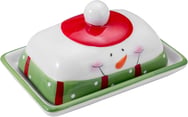 Ceramic Christmas Snowman Butter Dish with Lid