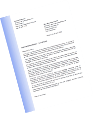 a letterhead with a blue and white background