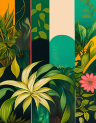 Arte botânica abstrata, flores em tons verdes, decoração moderna e ambientes inspirados na natureza