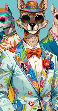 a fox in a suit and sunglasses with a dog in a suit