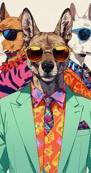 a dog wearing a suit and sunglasses