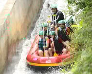 Rafting tour starting point in Ubud Bali with lush green jungle scenery