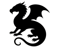 Black silhouette of dragon with curled tail and wings