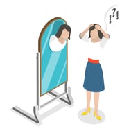 A person learning about themself from a mirror self