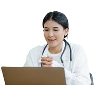 “Online speech therapist guiding stroke patient through exercises”