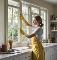 a lady washing windows