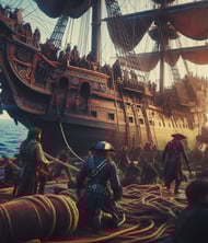A galleon being boarded by pirates
