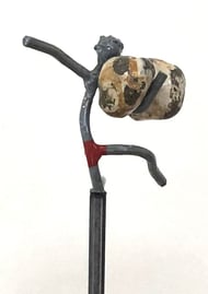 Gravity, height 132cm (with stand), Welded sculpture with steel and stone
