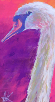 colorful gouache painting of a swans