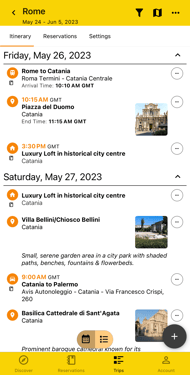 itinerary view for a trip
