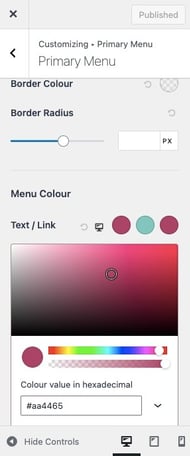 customise colours menu