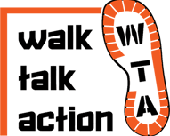 a pair of shoes with the words walk talk action