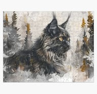 un maine coon noir sur un puzzle