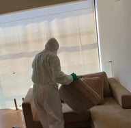 technicien qui désinsectise des puces dans une chambre