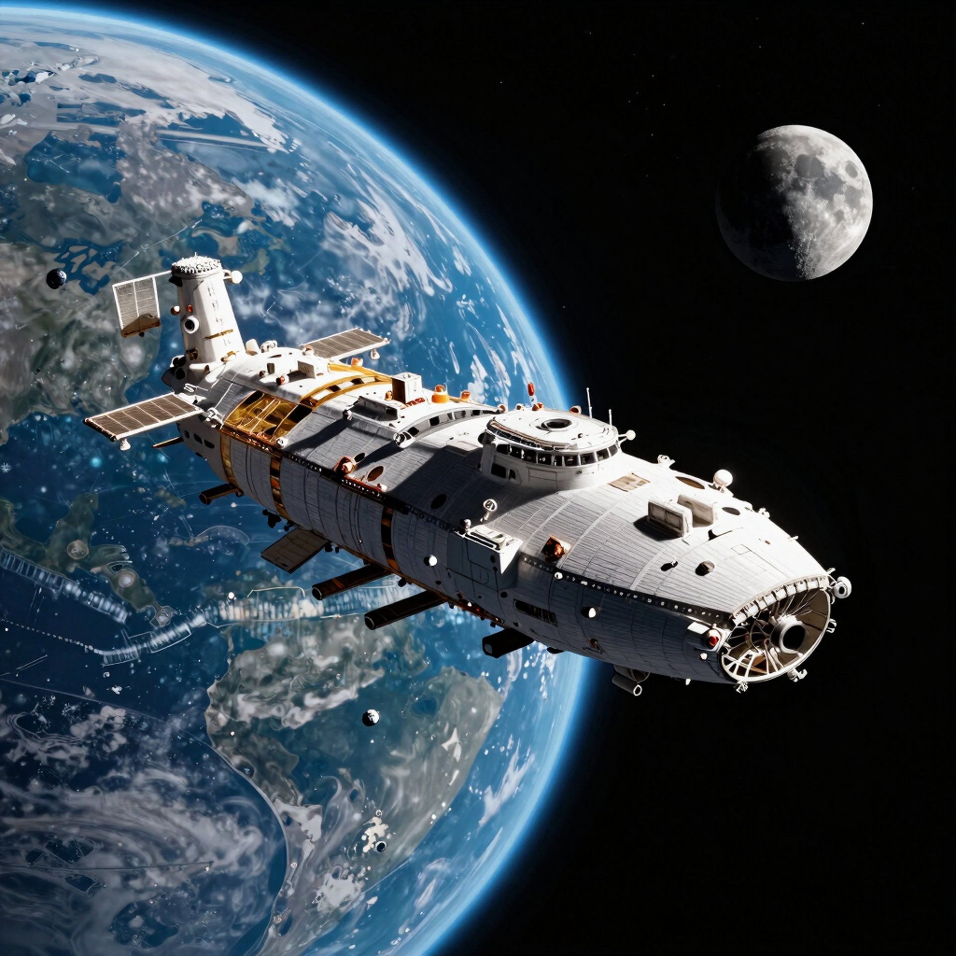 an artist's rendering of a space station in orbit