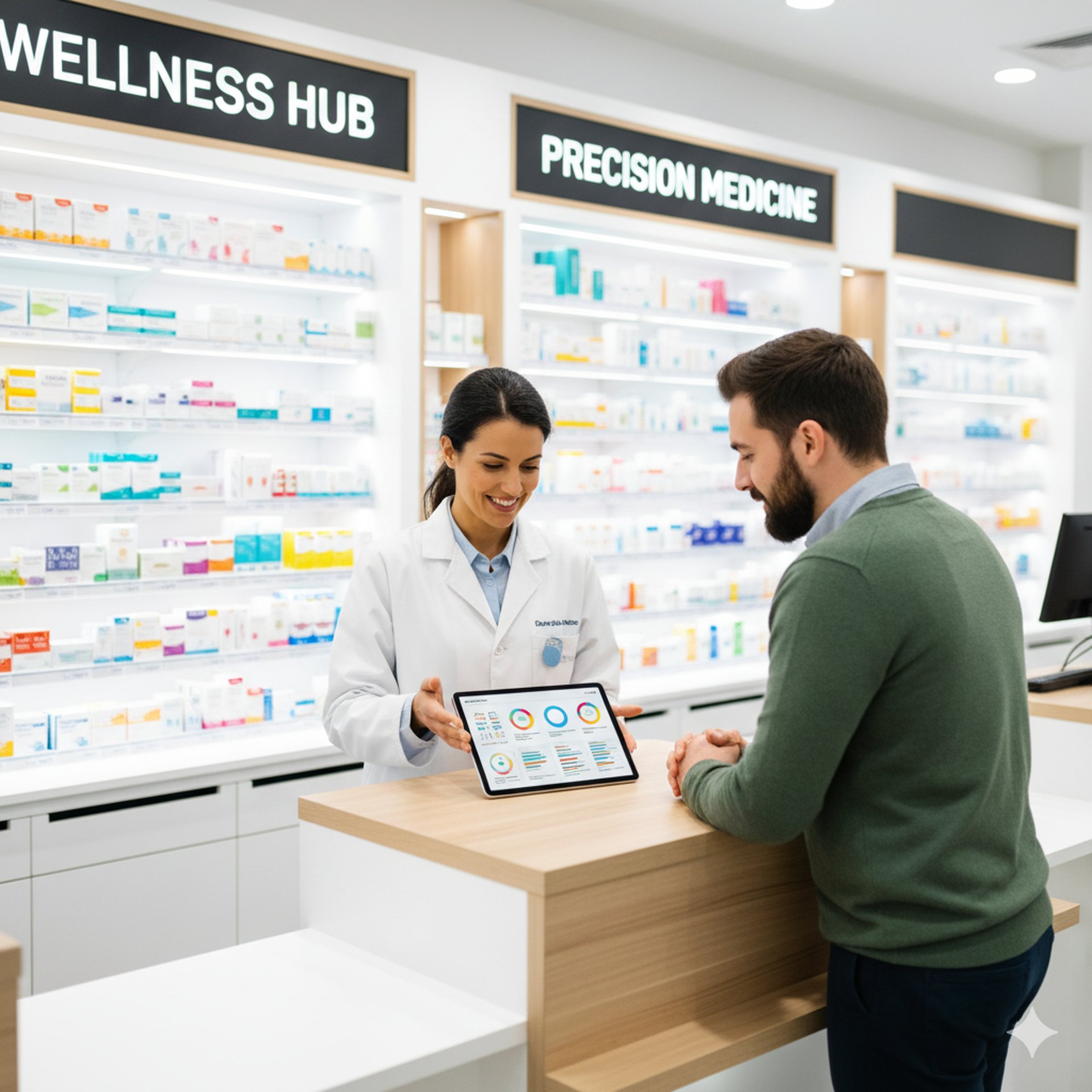 a woman standing at a counter in a store