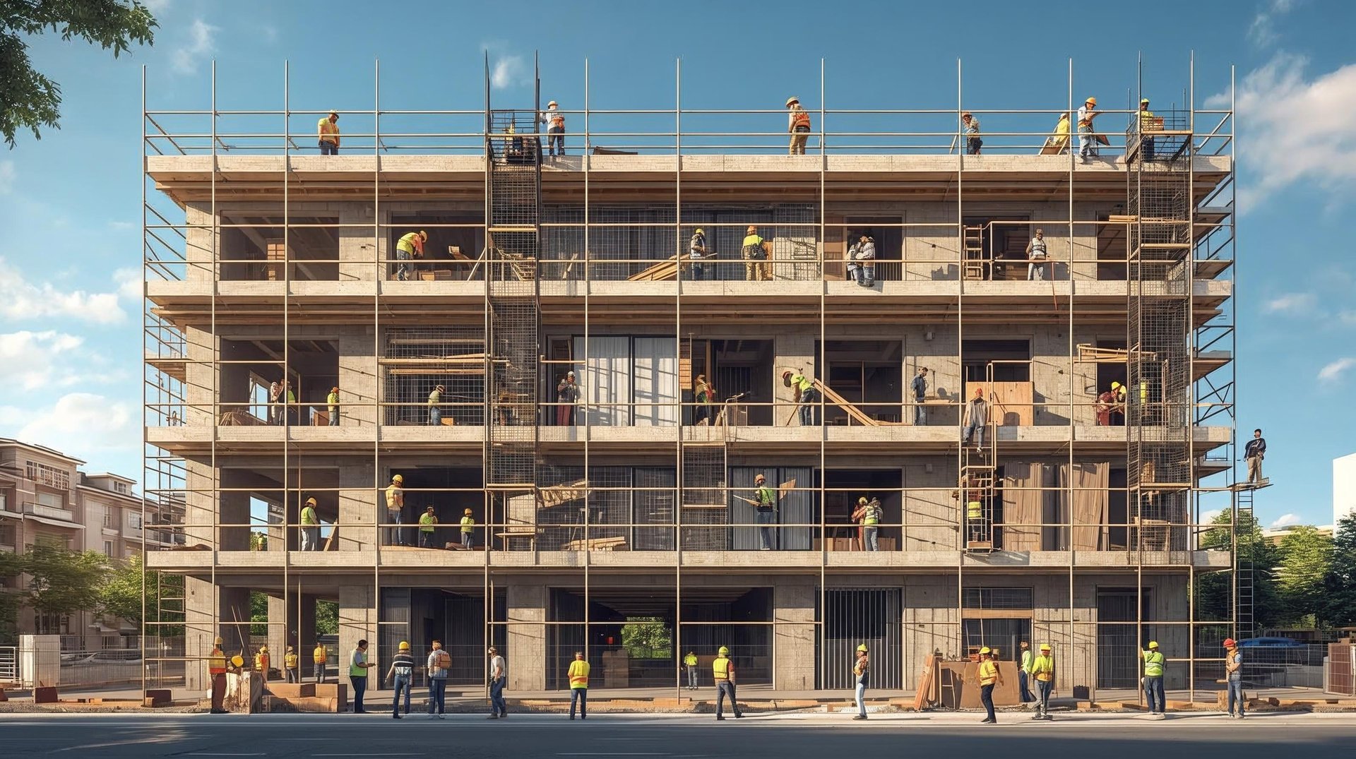 an abstract photo of a curved building with a blue sky in the background
