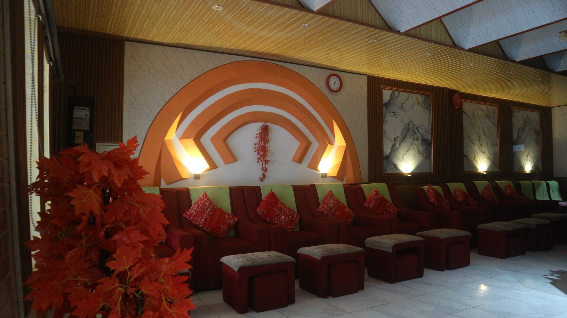 an abstract photo of a curved building with a blue sky in the background