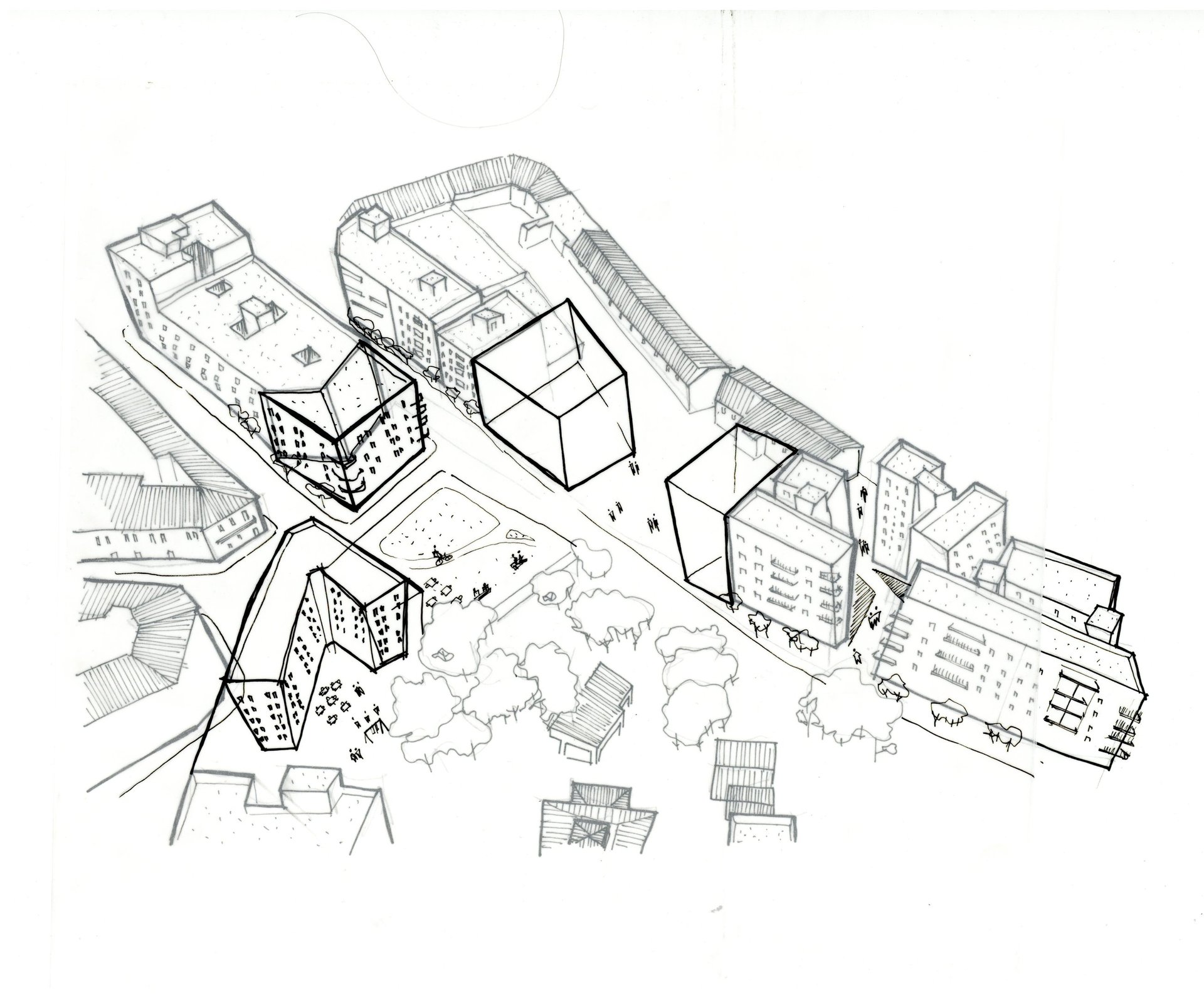 an abstract photo of a curved building with a blue sky in the background