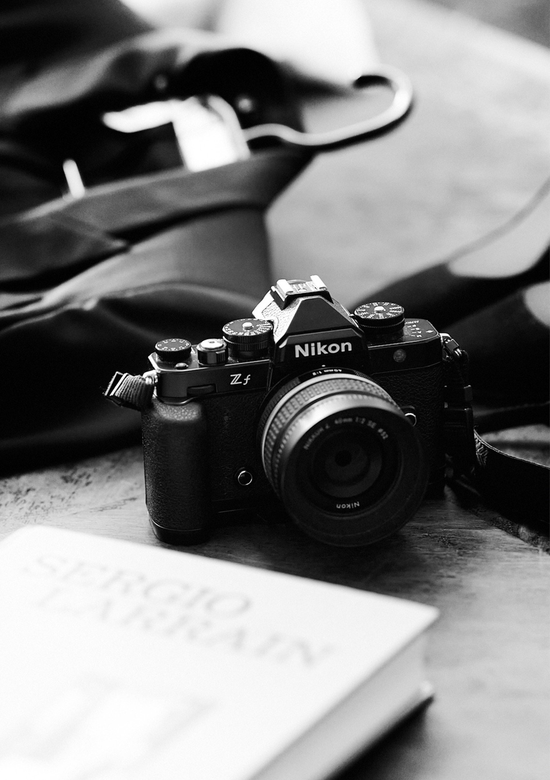 SLR camera on top of table