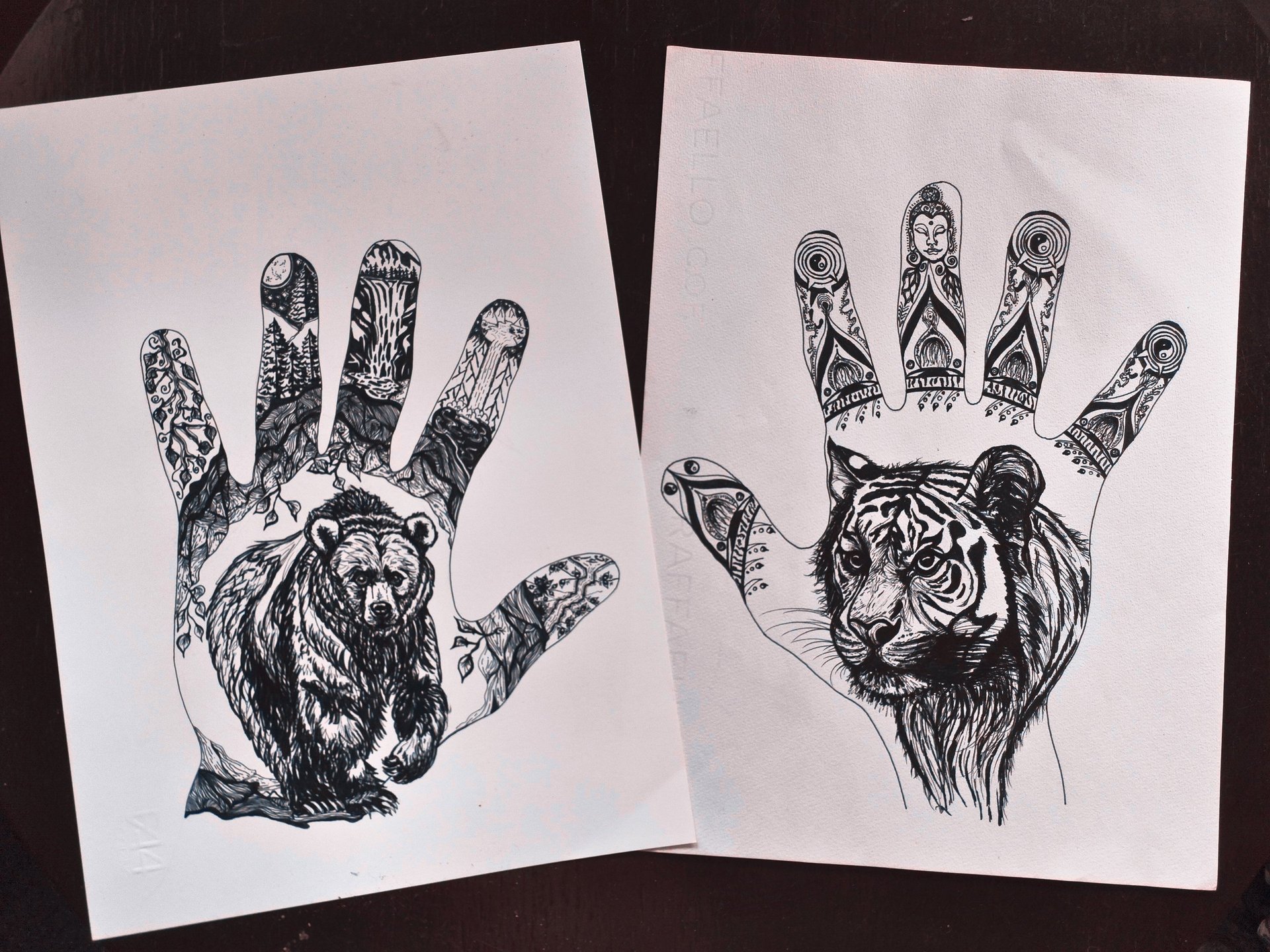 Gepersonaliseerde handomtrek tekening met tijger