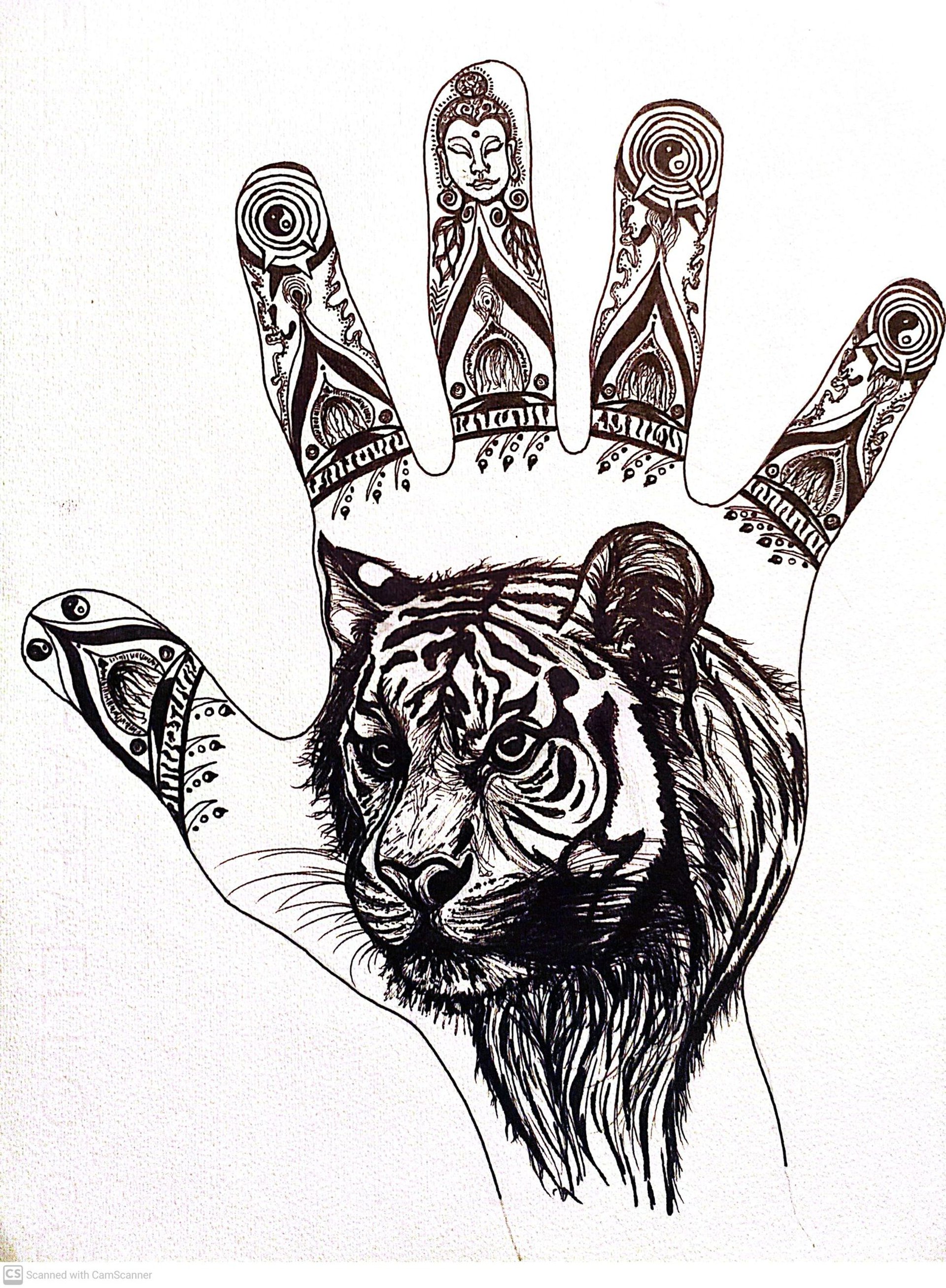 Gepersonaliseerde handomtrek tekening met tijger