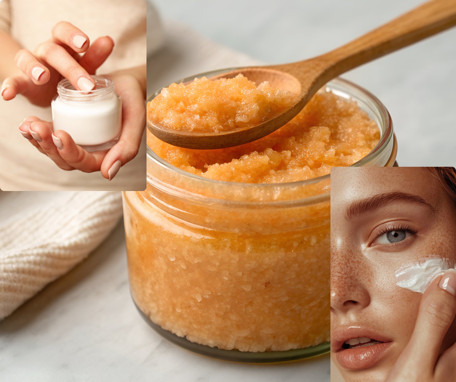 a woman is putting a lotion on her face