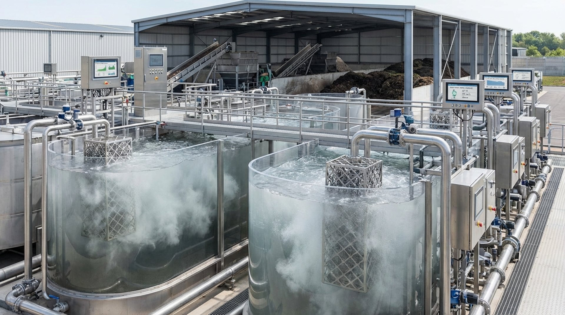 an abstract photo of a curved building with a blue sky in the background