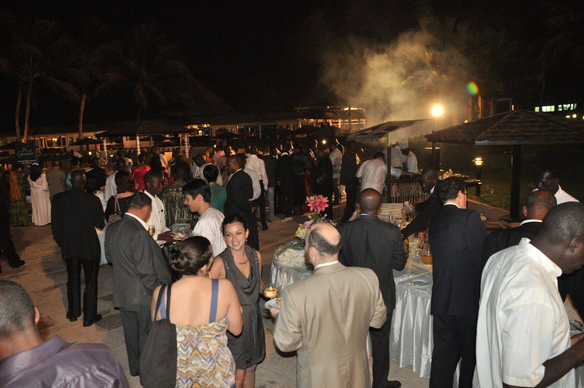 a group of people sitting at tables