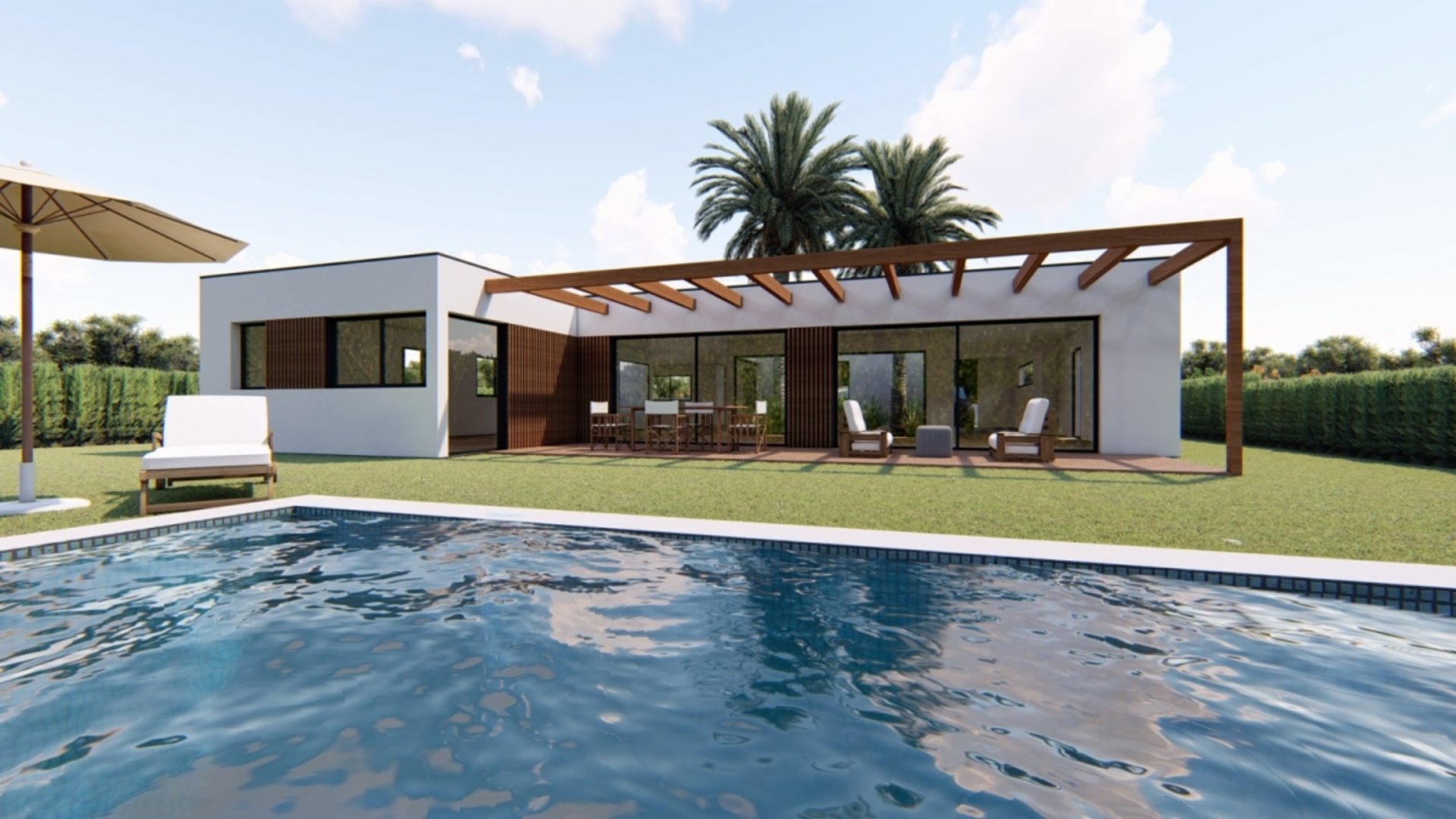 an abstract photo of a curved building with a blue sky in the background