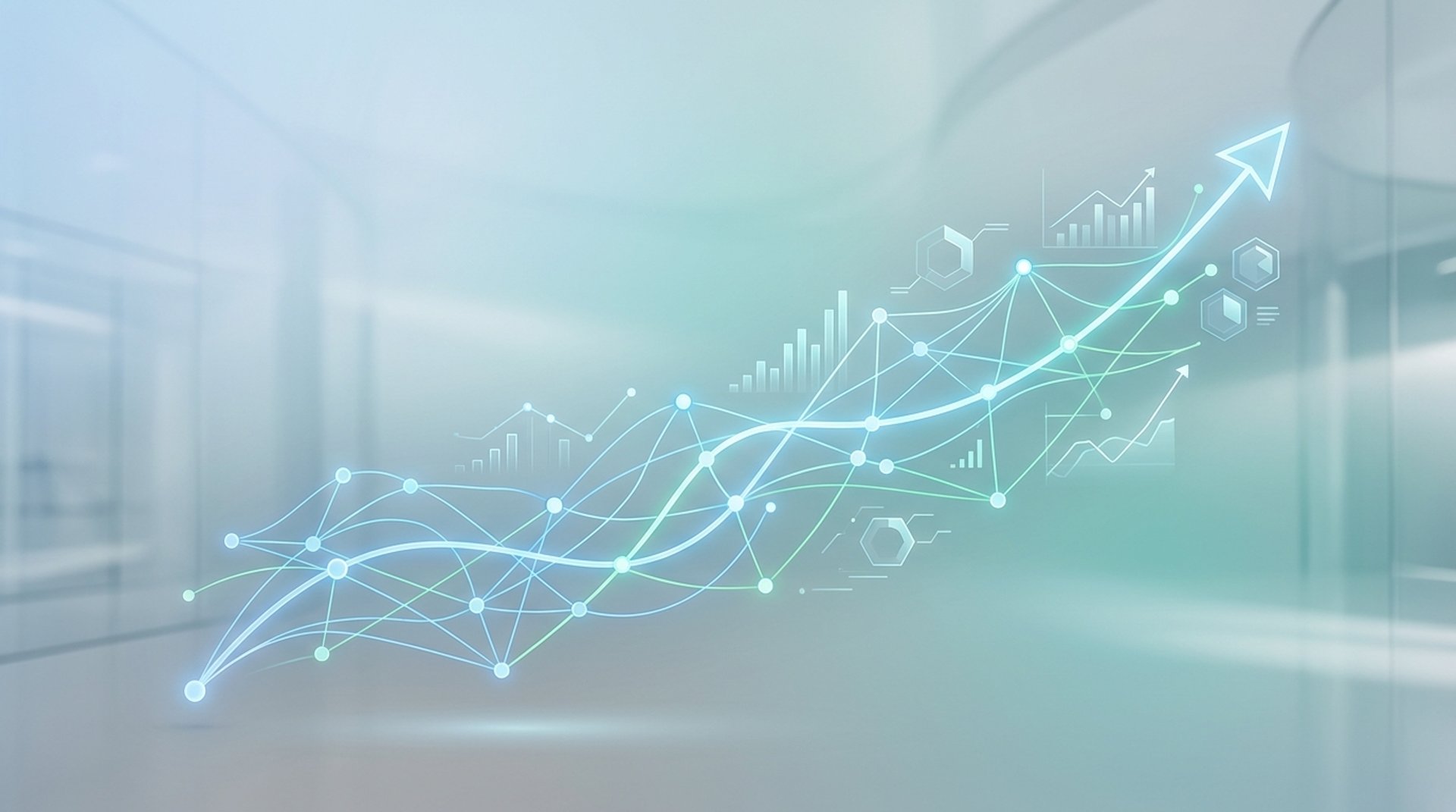 Abstract blue digital wave pattern with glowing dots