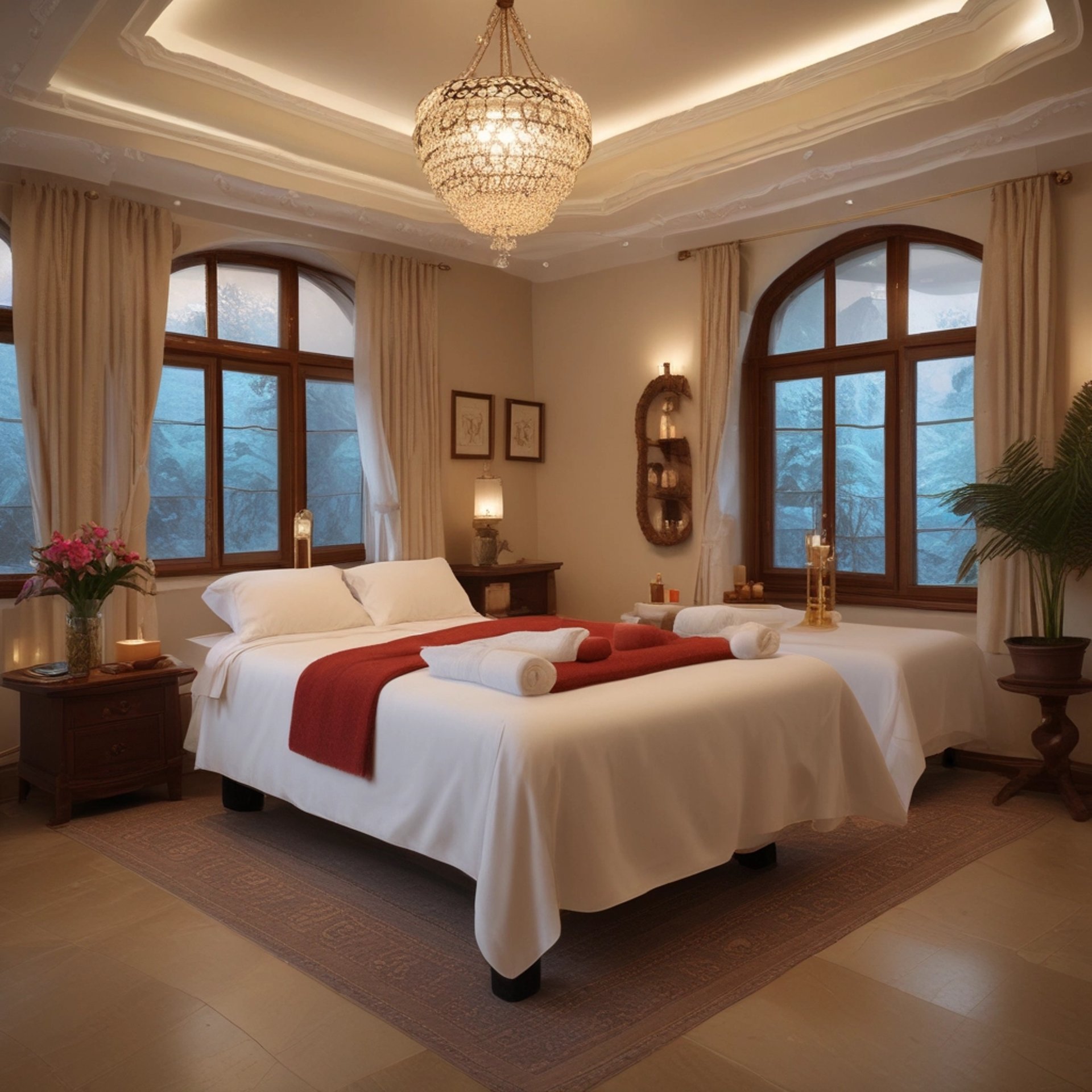 brown and white floral round table