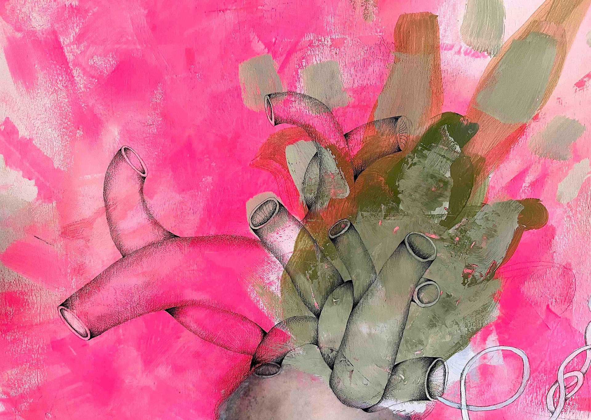 a close up of a black and brown abstract painting