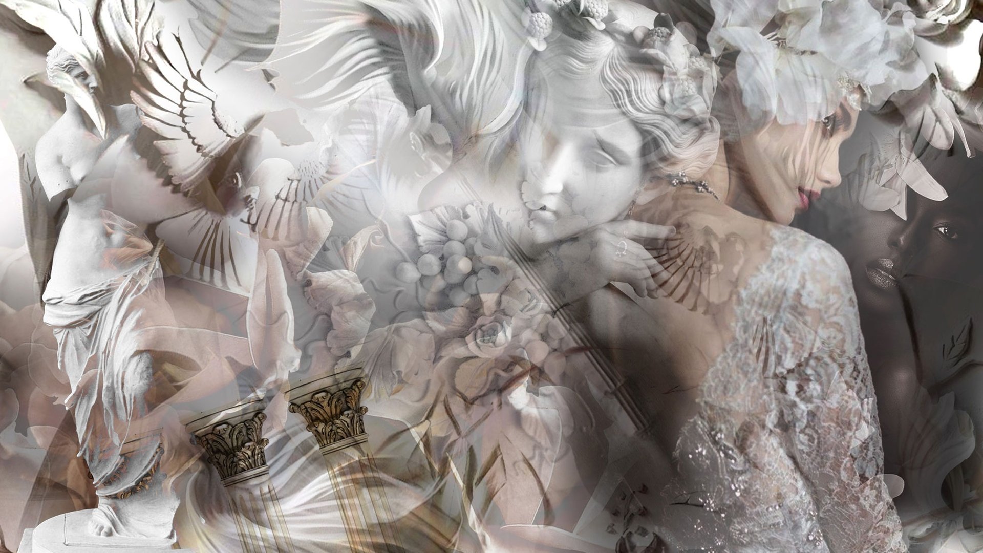 an abstract photo of a curved building with a blue sky in the background