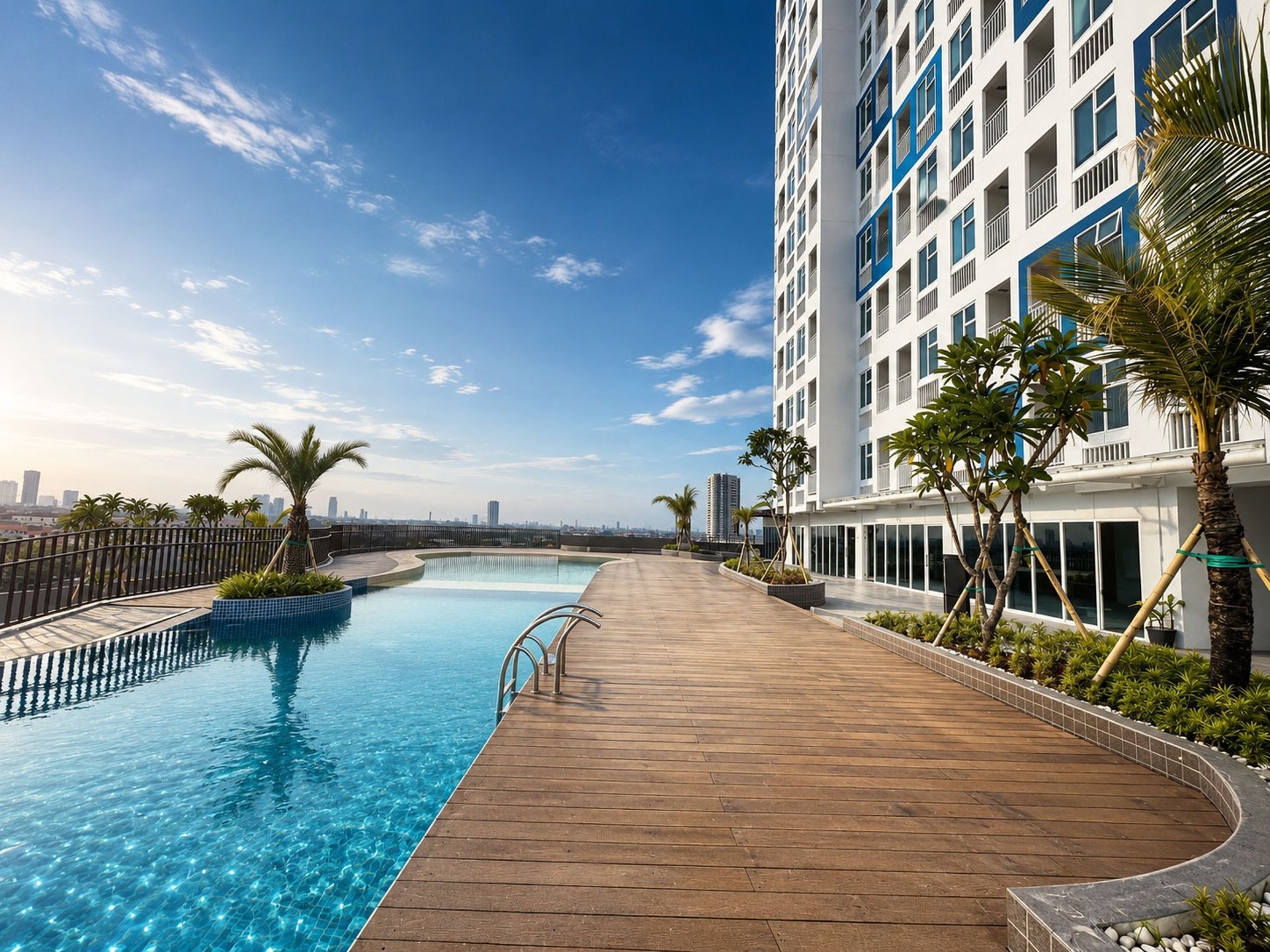 a woman in a hat is sitting by a pool