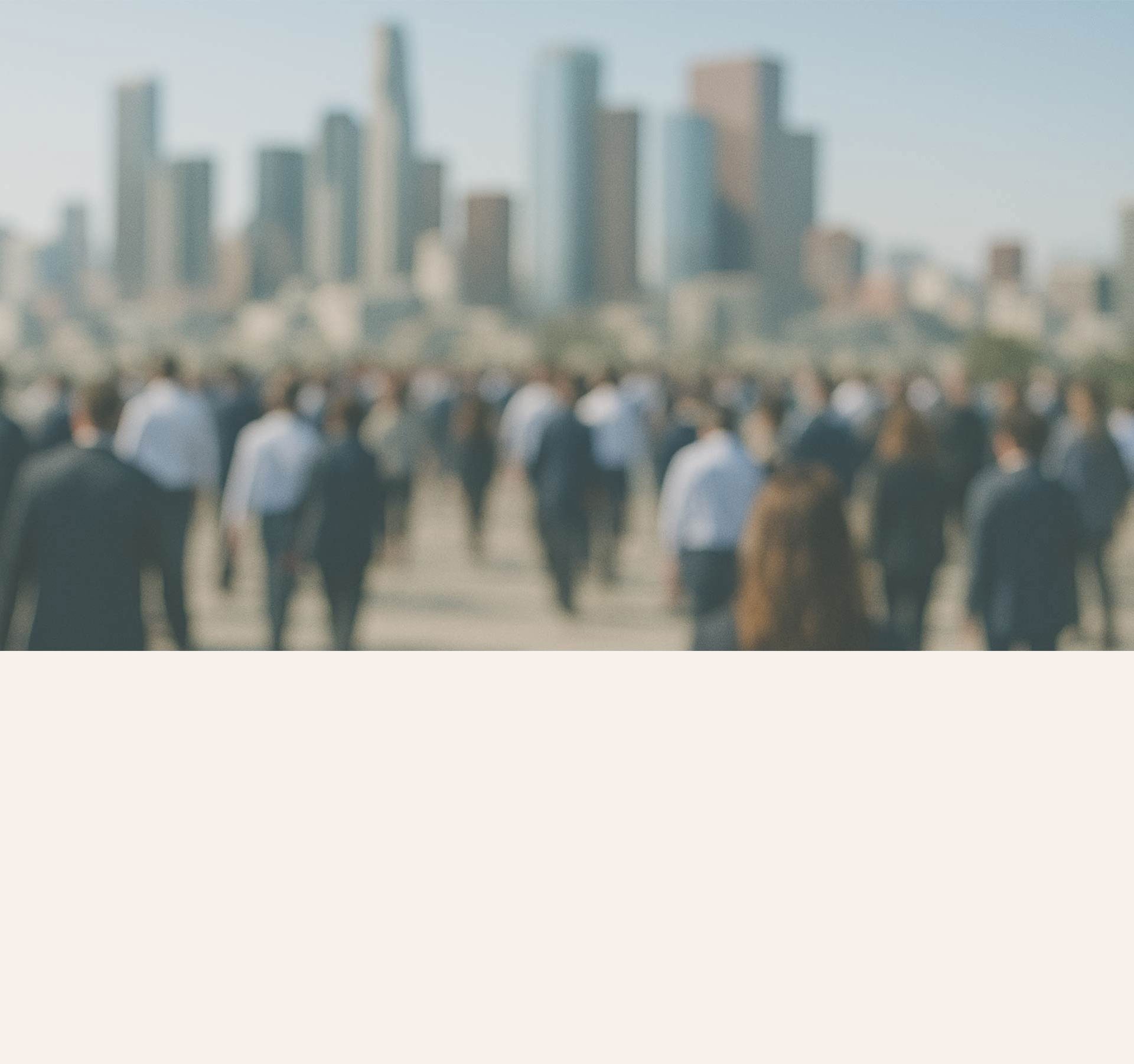 Blurred image of business professionals walking toward the Los Angeles city skyline