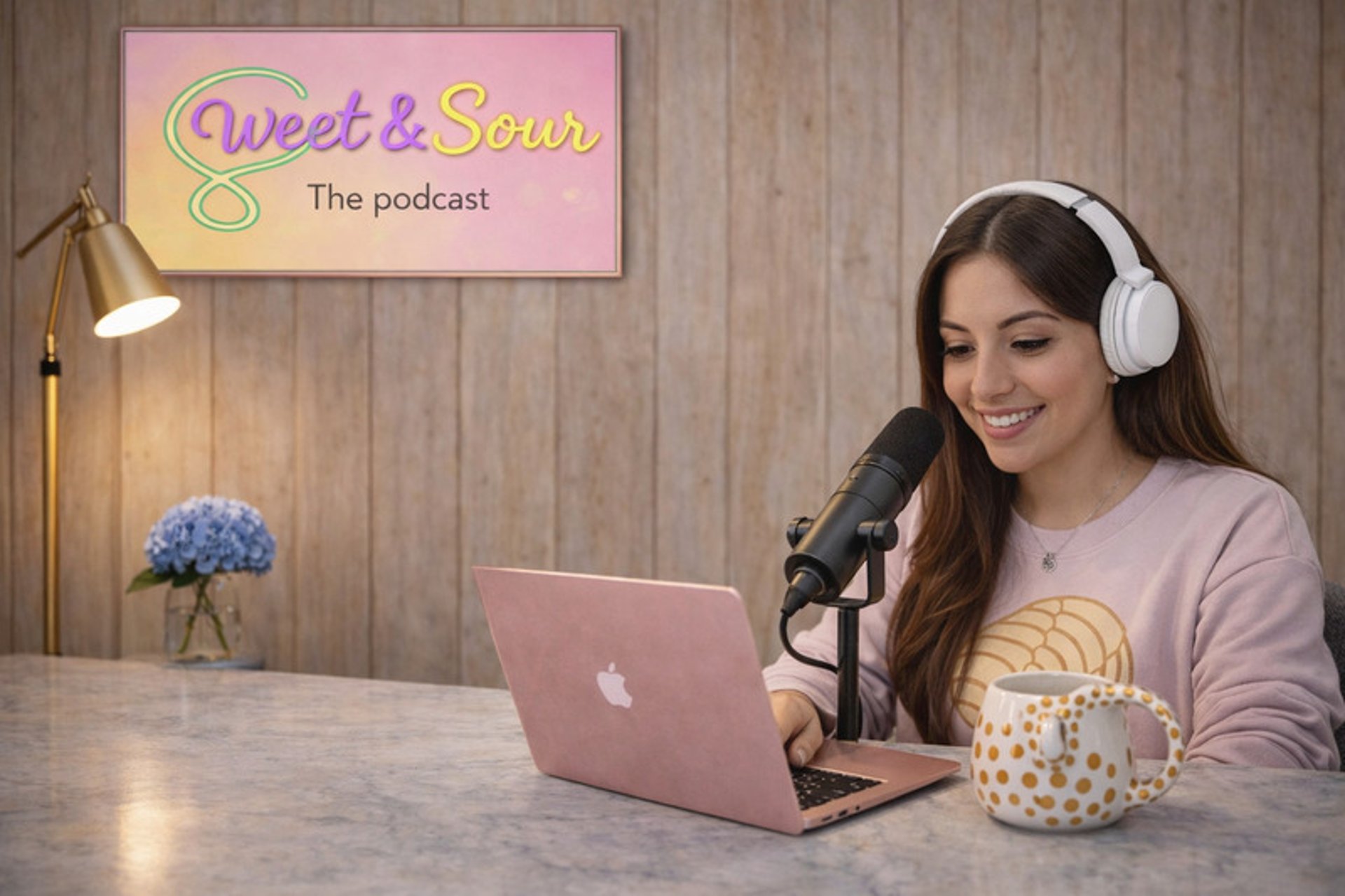 Foto en el estudio grabando el podcast