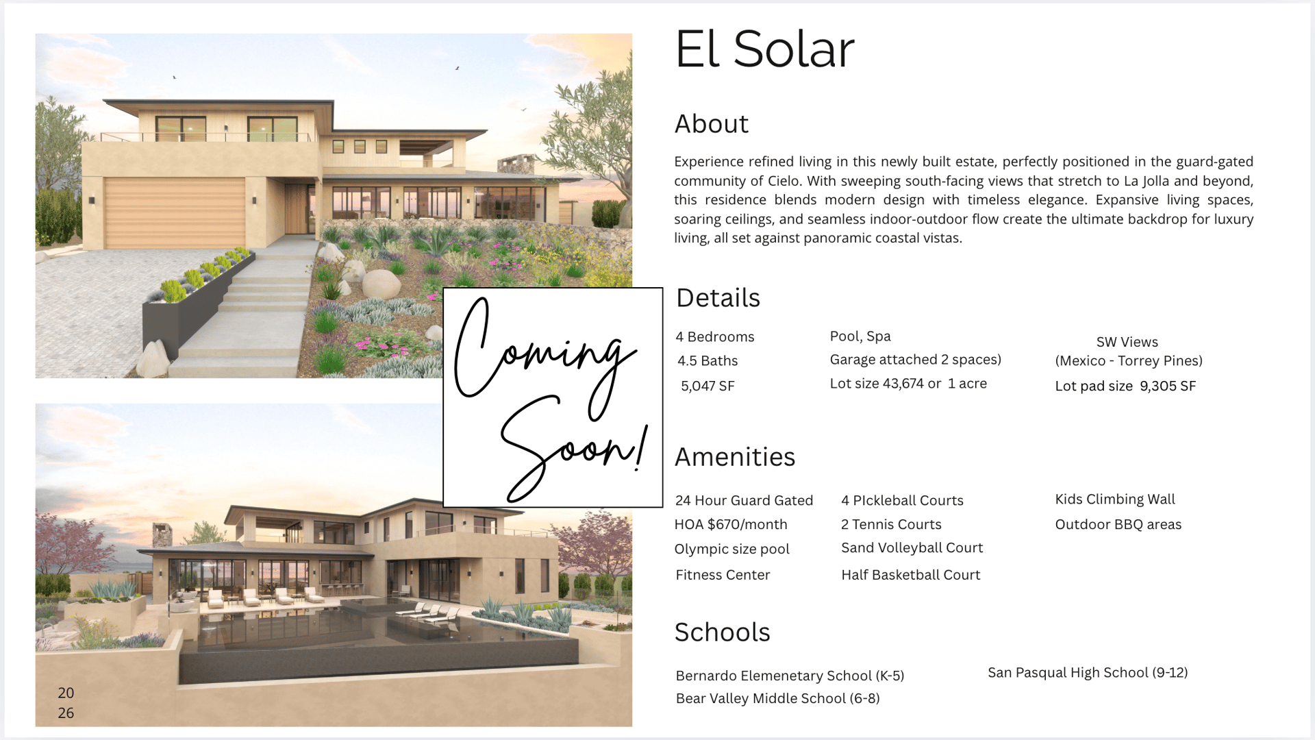 4 bedroom, 5 bath custom luxury home in Cielo, Rancho Santa Fe's The Collection of Seven by The Nuevo Group.
