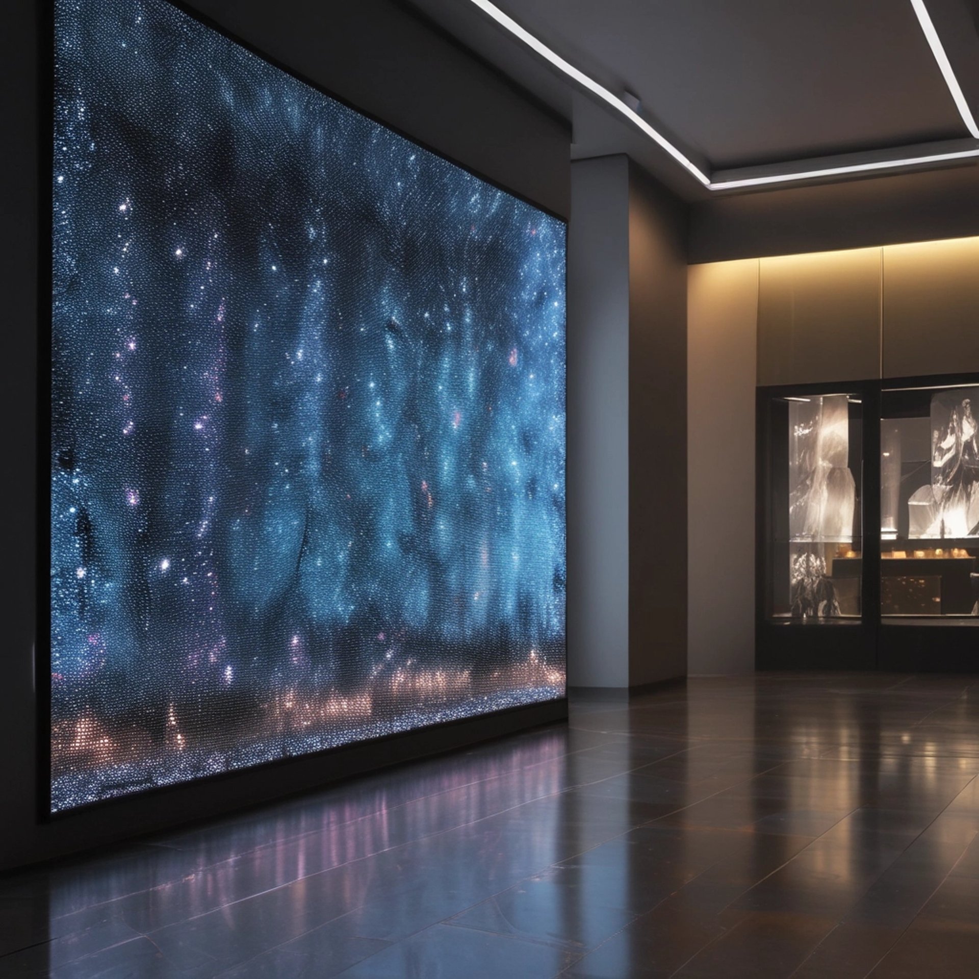 an abstract photo of a curved building with a blue sky in the background