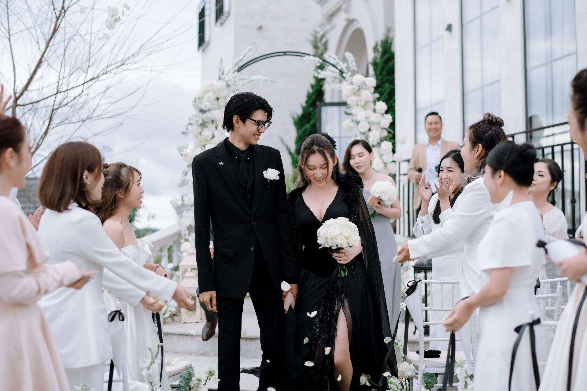 an abstract photo of a curved building with a blue sky in the background