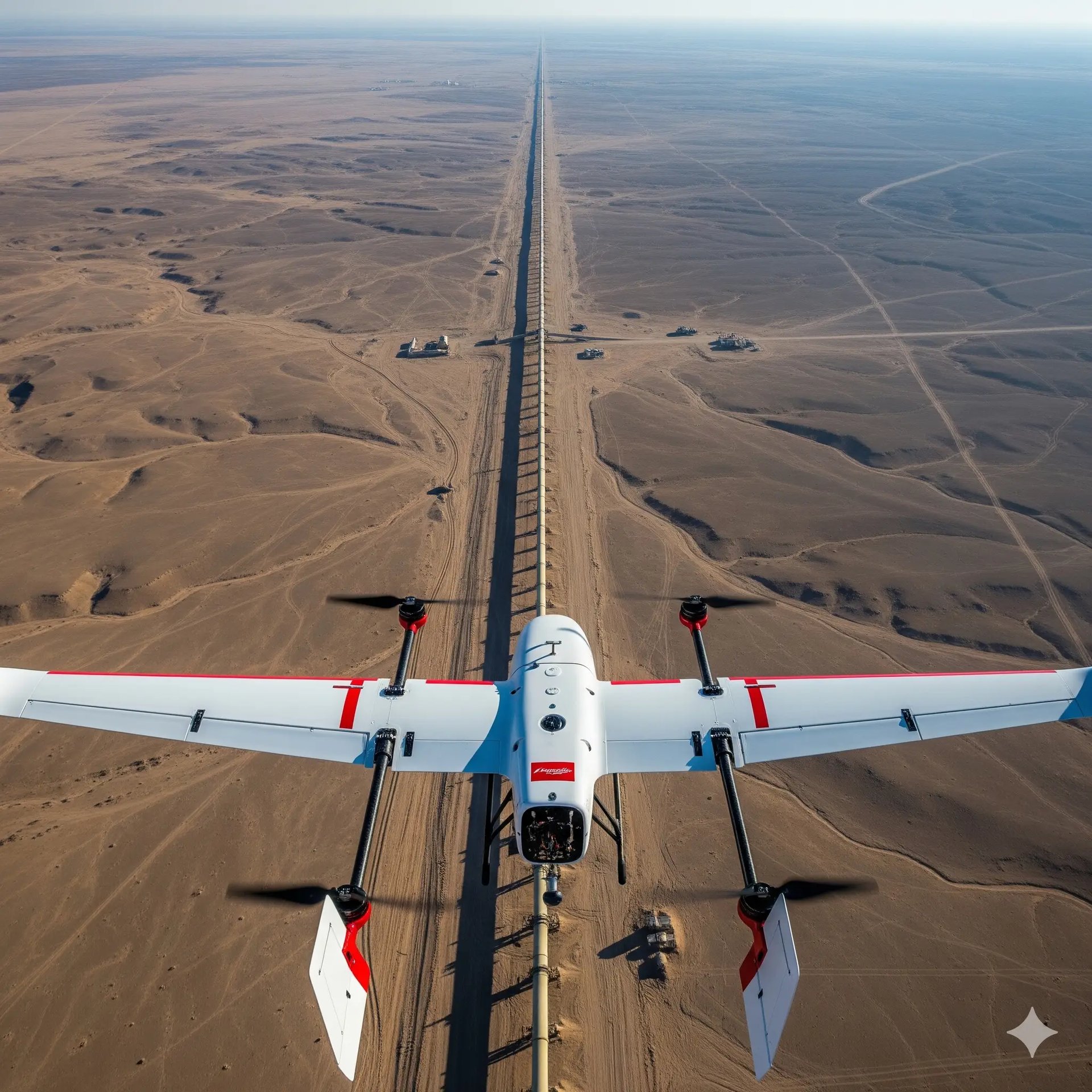 ZY-XFRL VTOL fixed-wing drone flying over oil pipeline