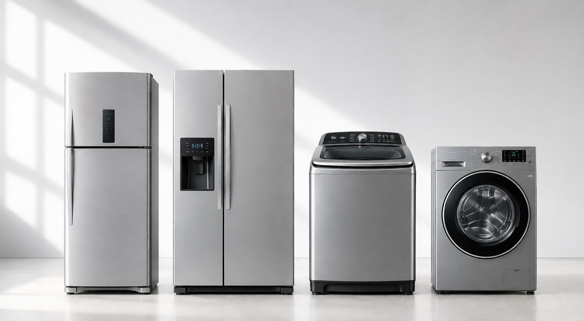 A refrigerator in a kitchen next to a window