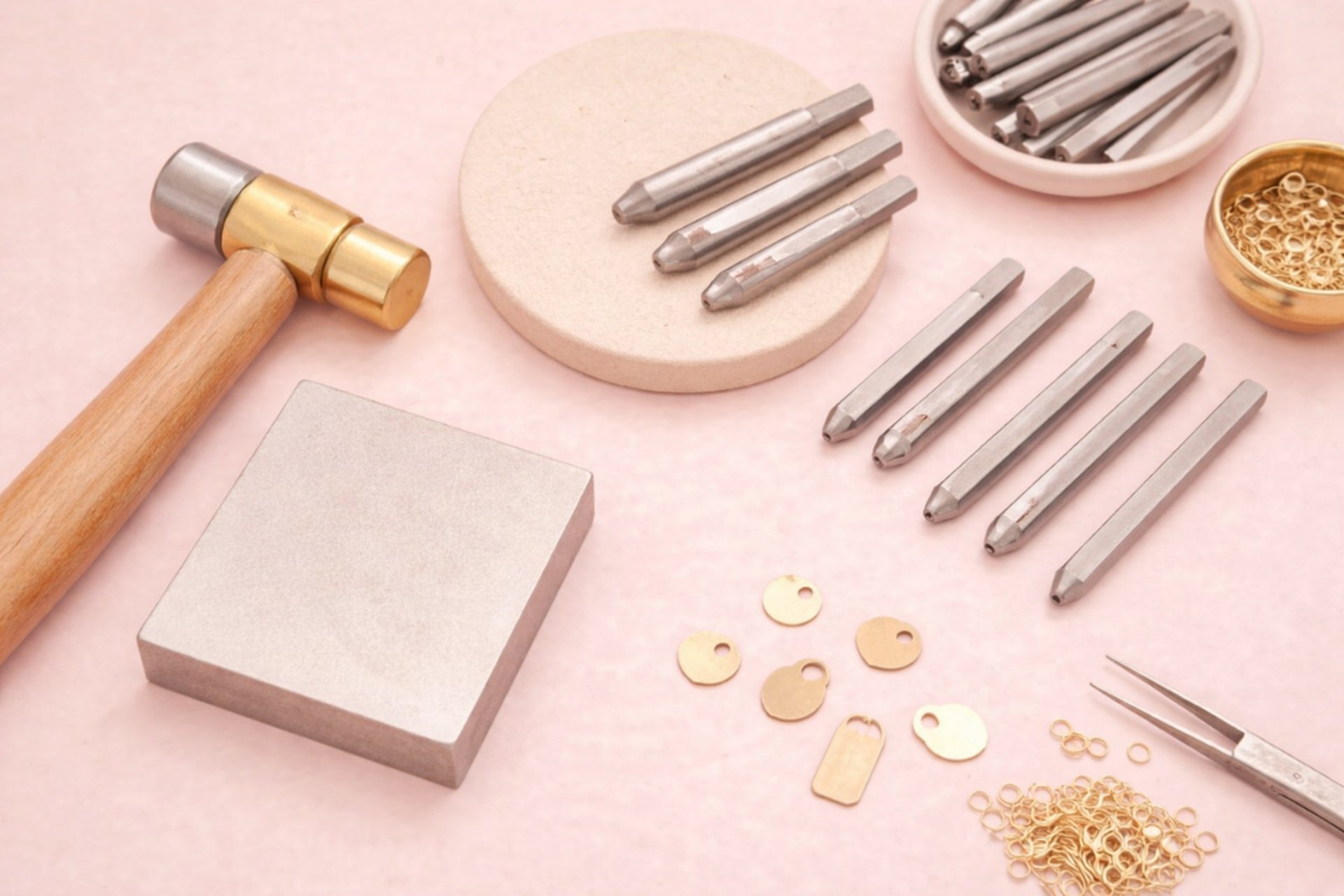 materiales de estampar joyeria en méxico, martillo,base de metal, placas para estampar