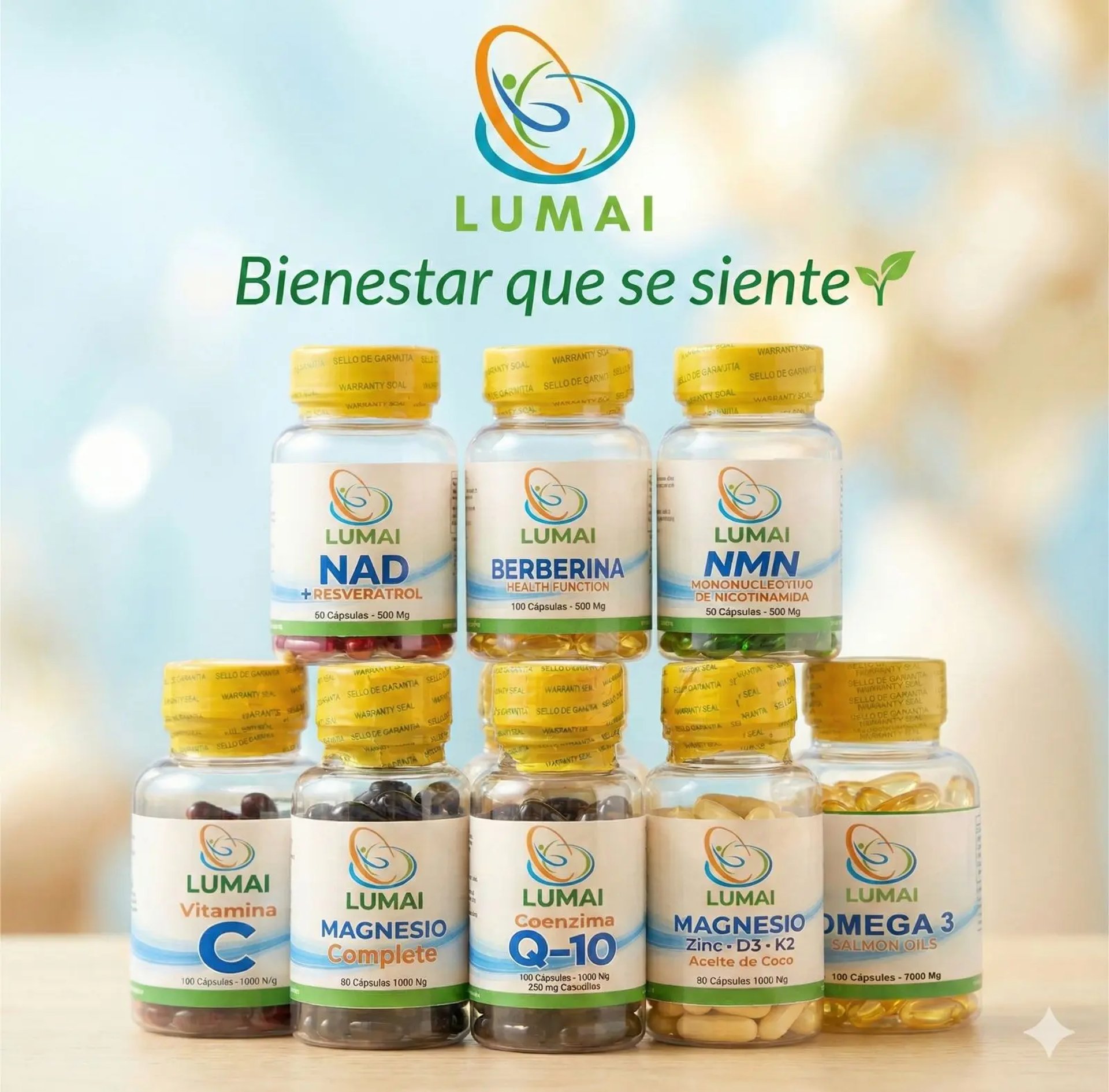 Vitaminas Berberina, NMN, NAD, Vitamina C, Magnesio, Coenzima Q-10 Omega 3