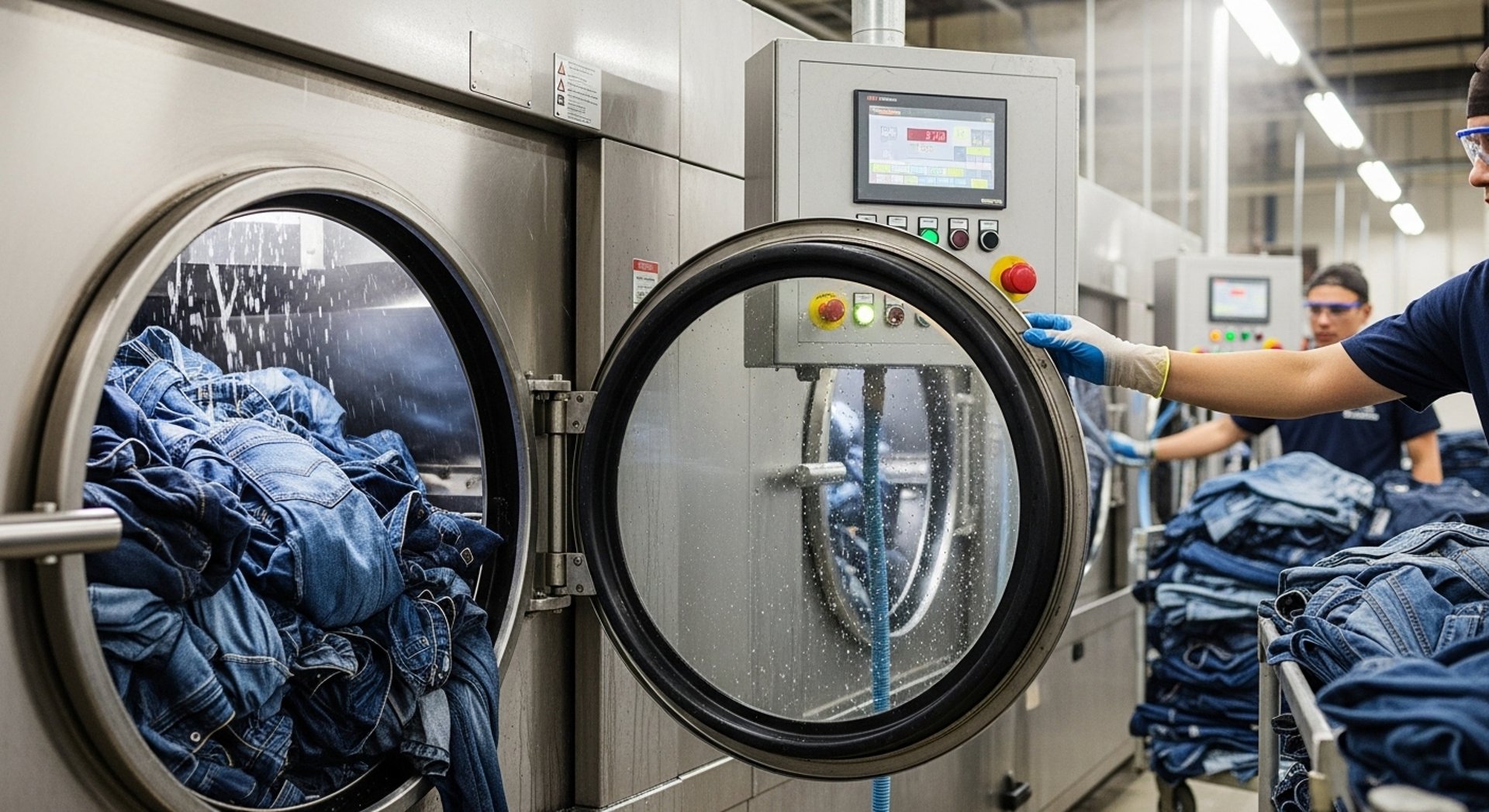 a group of clothes hanging from a line in a forest