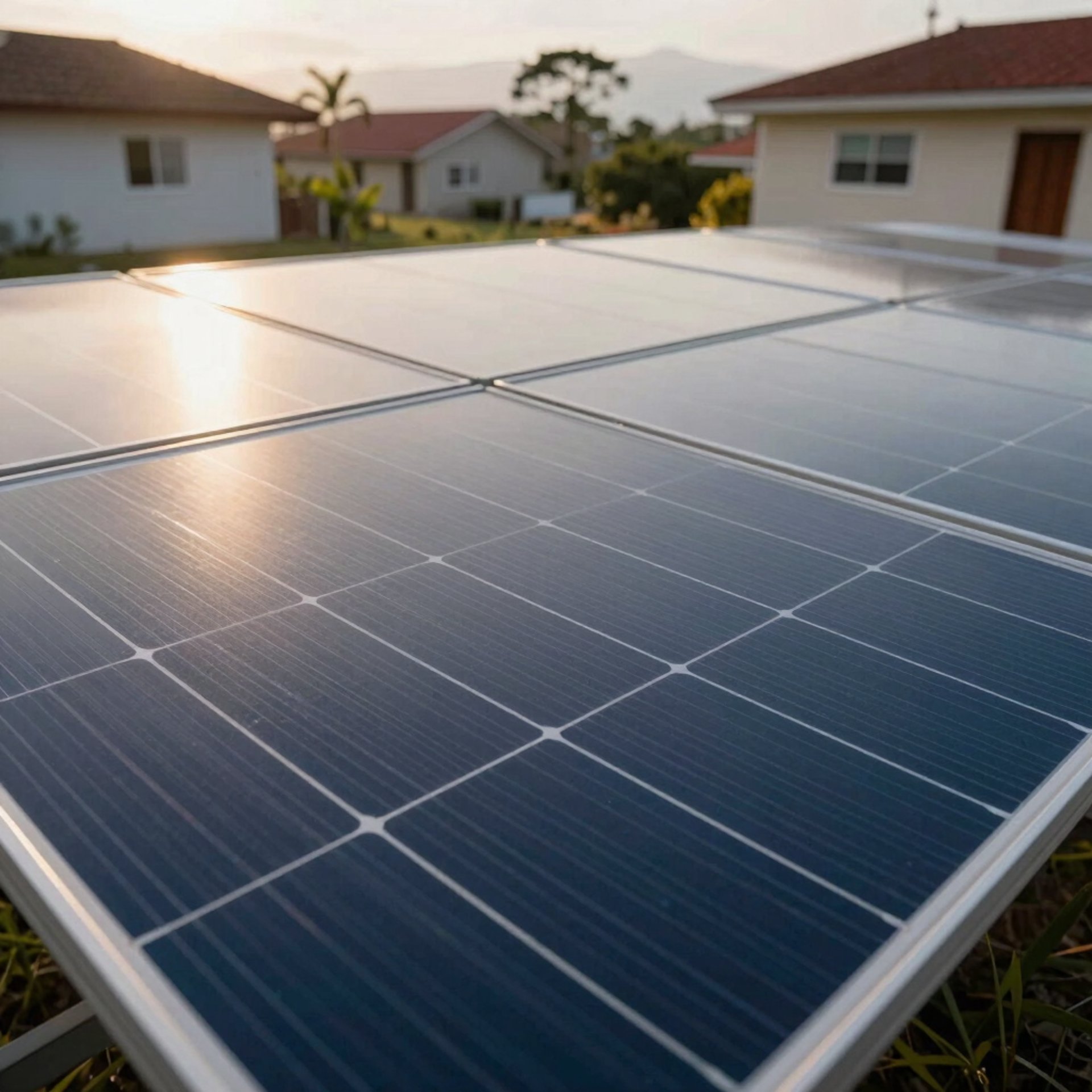 solar panels on green field