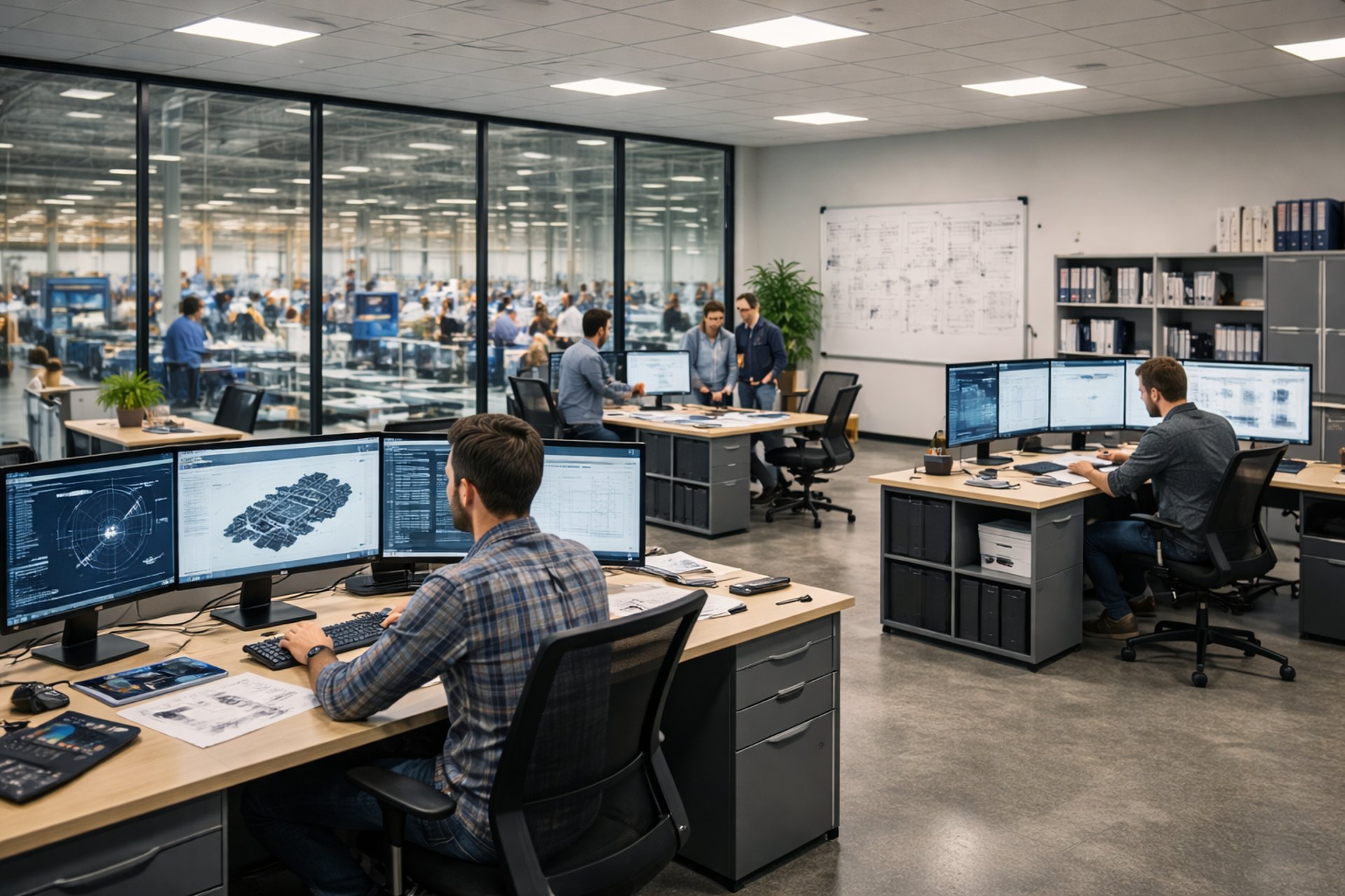 a factory filled with lots of orange machines