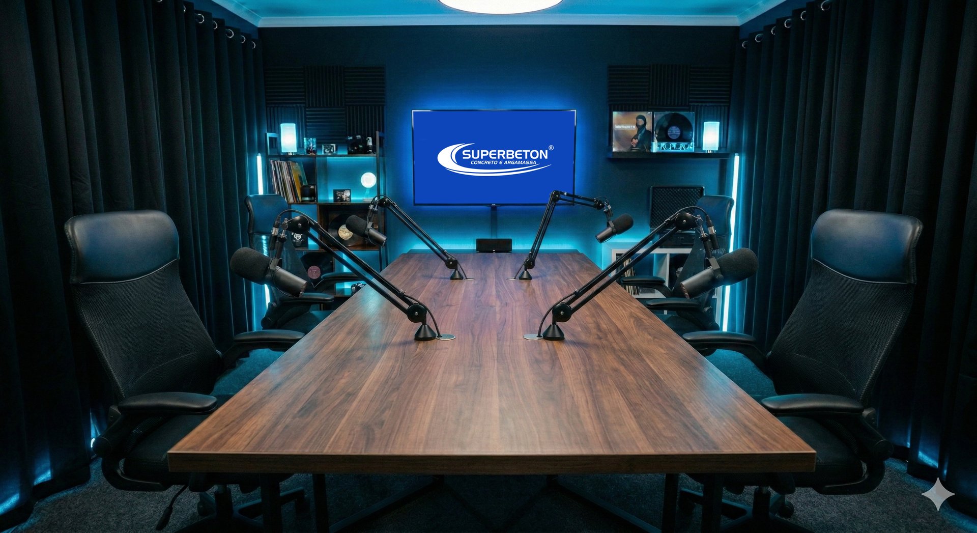 foto de estúdio de podcast pod com will mesa com cadeiras e microfones profissionais 